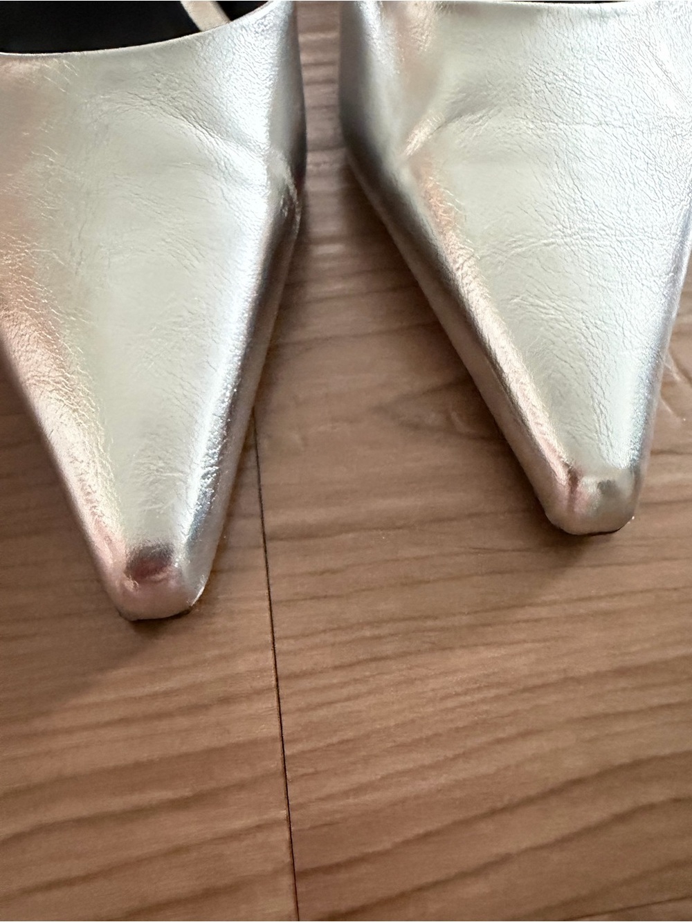 Zara Metallic Silver Pointed Toe Ankle Strap Pumps Women’s Sz 38 | US 8-8.5 EUC - Picture 3 of 6